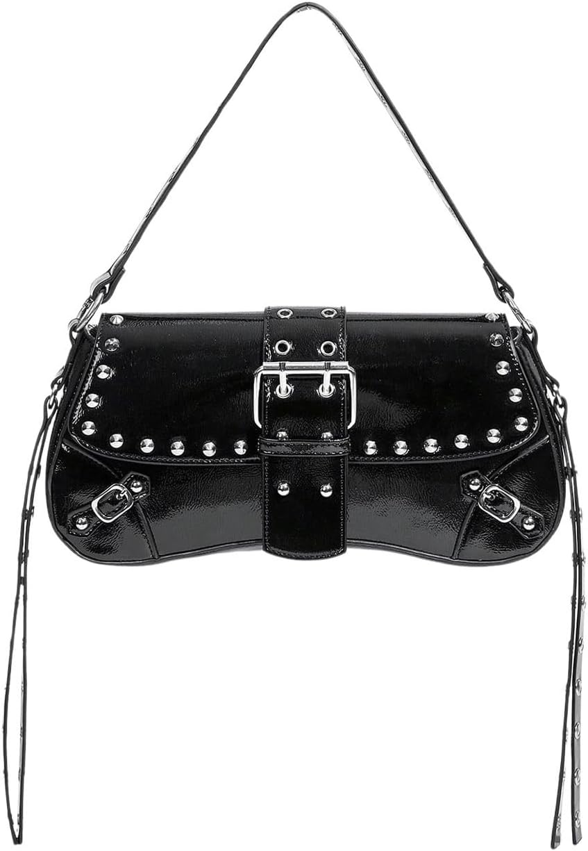 Women's Shoulder Bag Y2K Handbag Rivet Punk Hobo Purse with Buckle