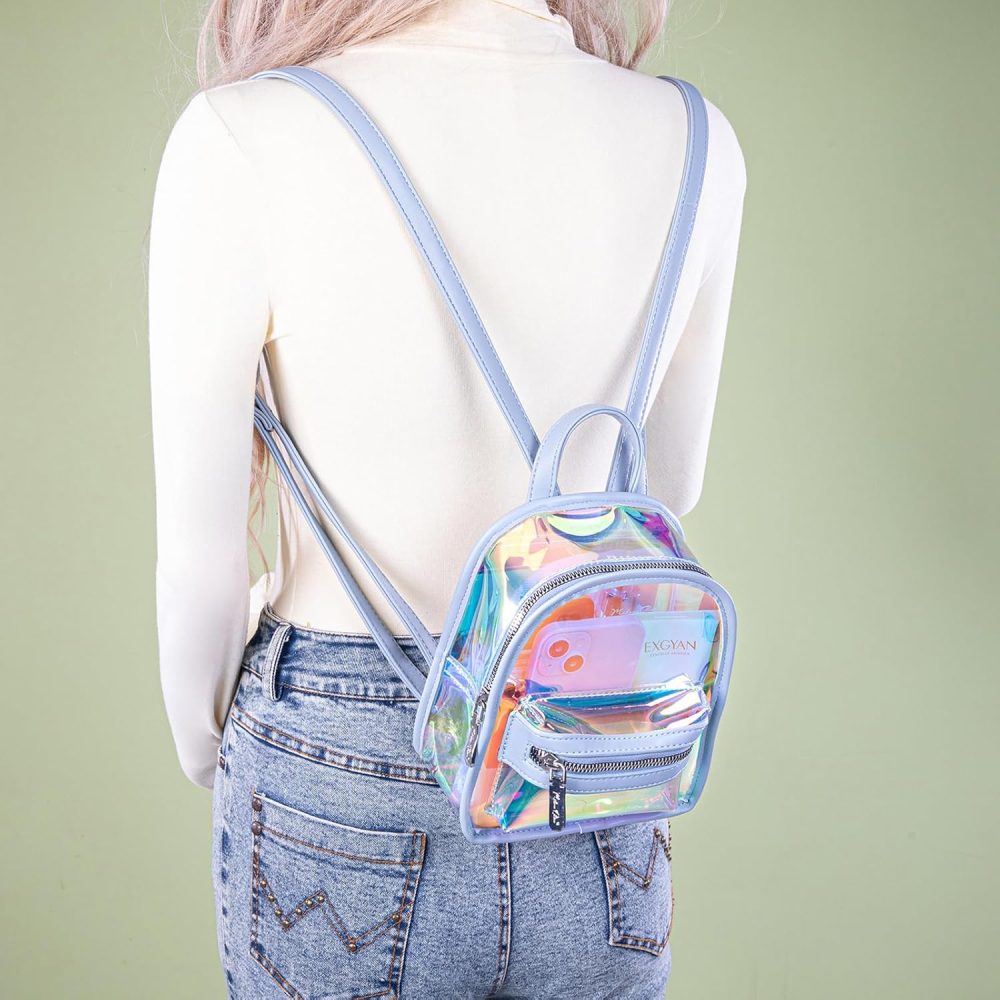 Clear Backpack for Stadium Events See Through Mini Backpack Holographic Bag - Image 2