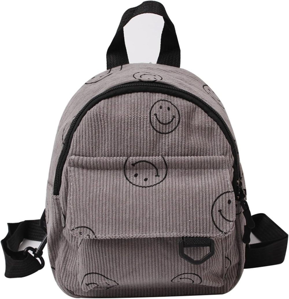Small Backpack Purse Cute Mini Corduroy Bookbag Toddler Backpack School Bags for Women Girls Boys Teens Kids (gray)