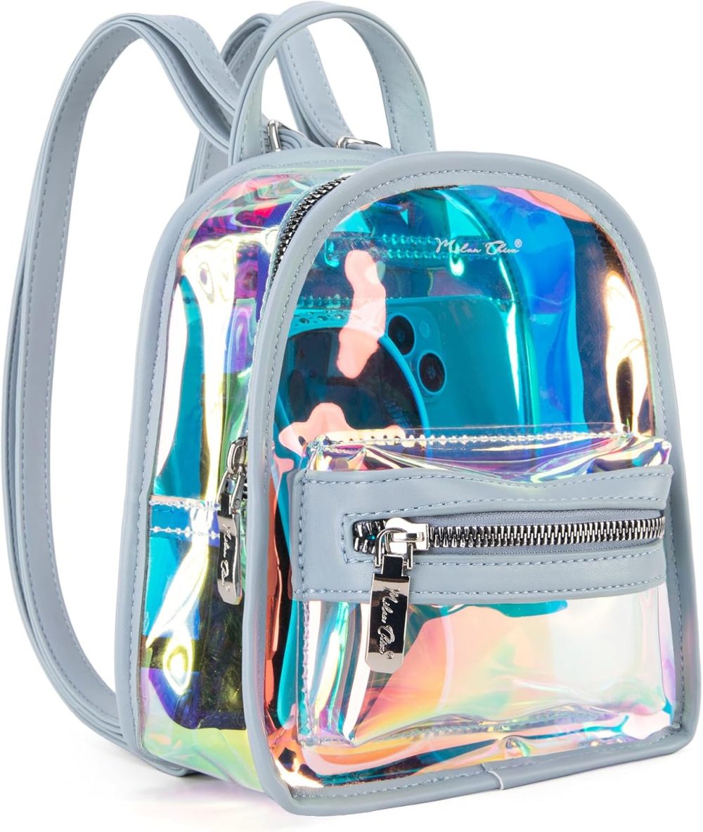 Clear Backpack for Stadium Events See Through Mini Backpack Holographic Bag