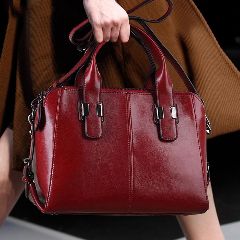 Large Leather Satchel Bag For Women Genuine Leather Handle Bag Work Tote Purse And Handbags With Triple Compartments - Image 2