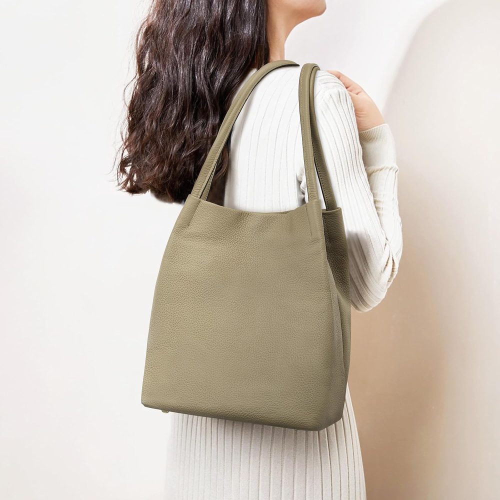 Women Soft Genuine Leather Totes Shoulder Bag Purses and Handbags with Top Magnetic Snap Closure - Image 2