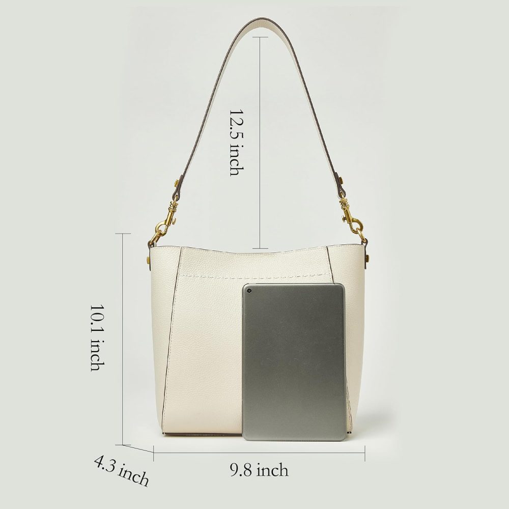 Leather Bucket Tote Bags for Women Designer Shoulder Hobo Purse and Handbags with Detachable Wide Strap - Image 2