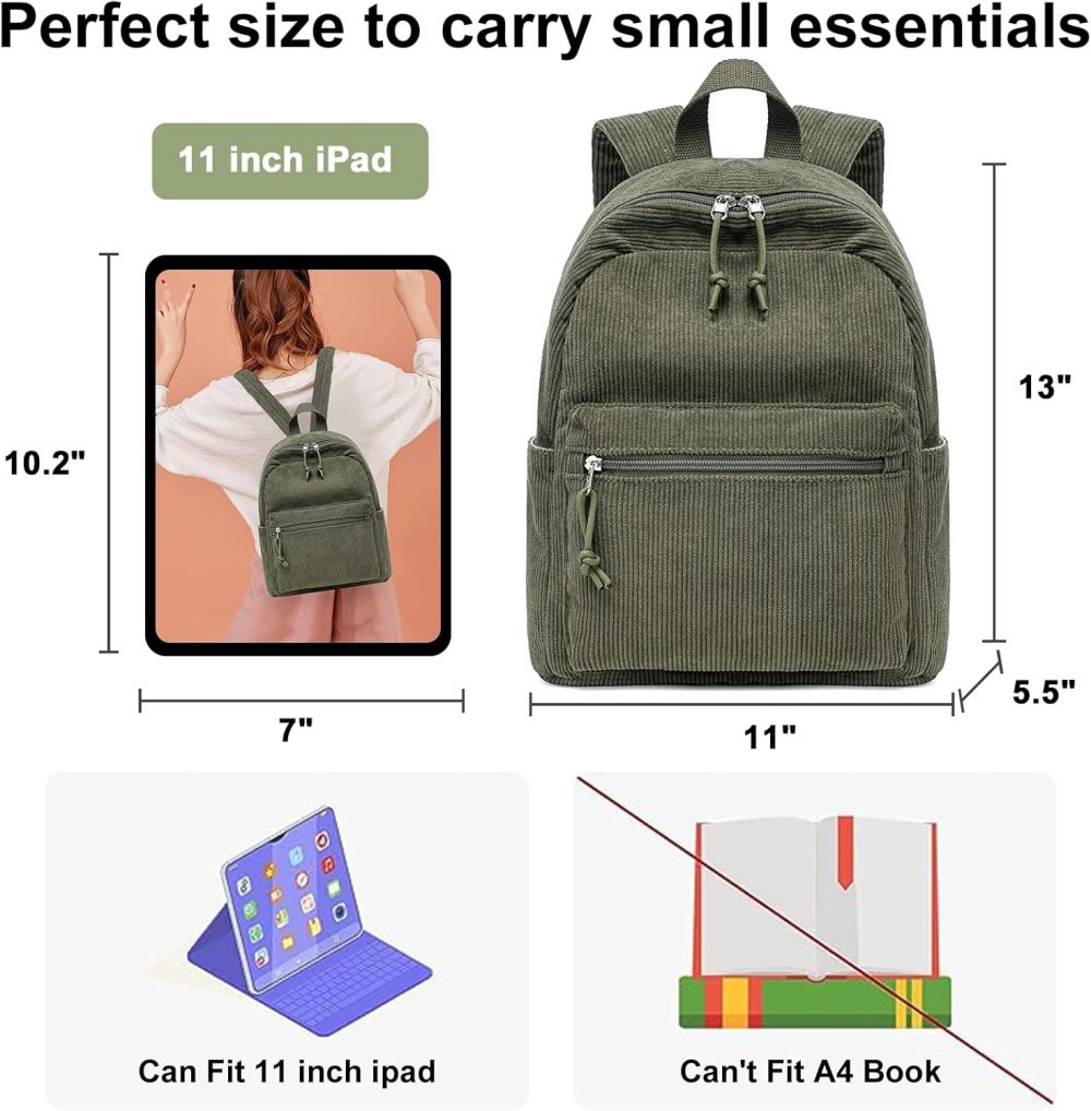 Girls Mini Backpack Women Small Backpack Purse Teens Cute Casual School Bookbag(Corduroy Army Green) - Image 2