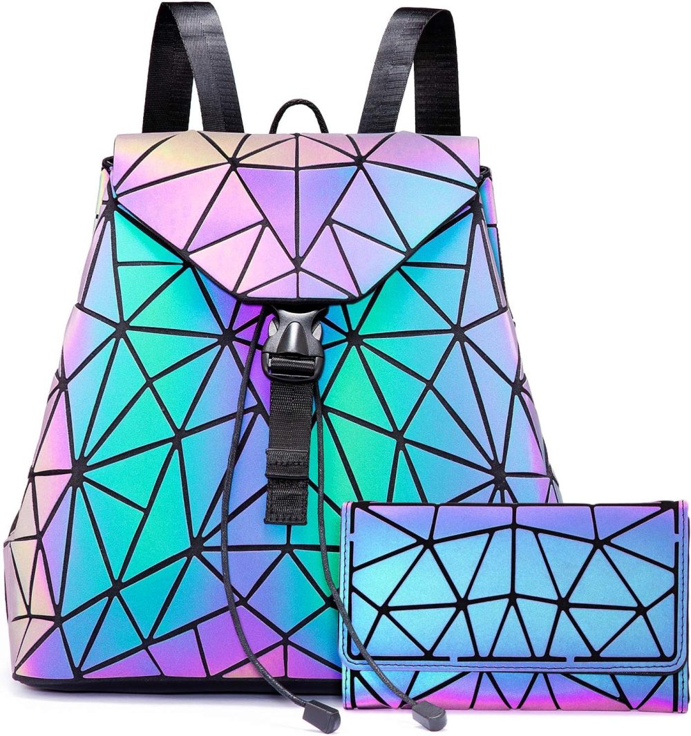 Geometric Luminous Purses and Handbags for Women Holographic Reflective Crossbody Bag Wallet