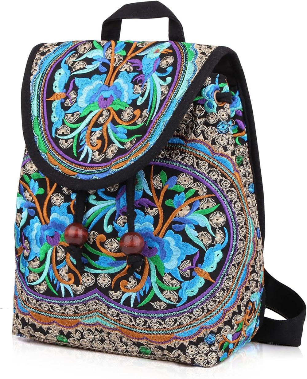 Embroidered Backpack Purse for Women, Boho Elegance Vintage Ethnic Floral Shoulder Handbag - Image 2
